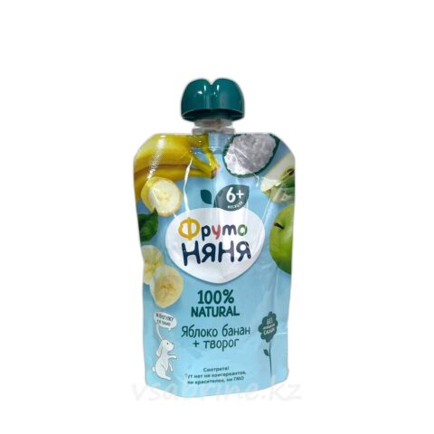 Пюре Фруто-Няня Яблочно-Банановое с Творогом и Сахаром 90г