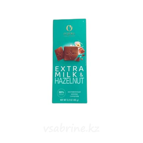 Шоколад О’zera Extra молочный с фундуком 31.5% какао 90гр