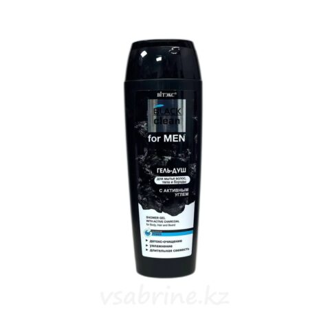 Biтэкс BLACK CLEAN for MEN Гель-душ с акт углем д.мытья волос.тела и бороды 400мл актив