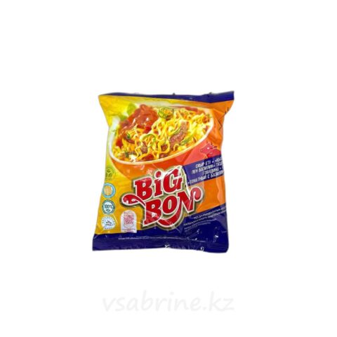Лапша быстрого приготовления Big Bon с говядиной с соусом ” Томатный с базиликом ” 75г