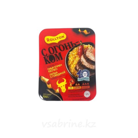 Лапша быстрого приготовления Роллтон  с говядиной с соусом острый чили в тарелке 100г