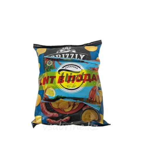 Чипсы Рифленые Grizzly колбаски гриль 55гр